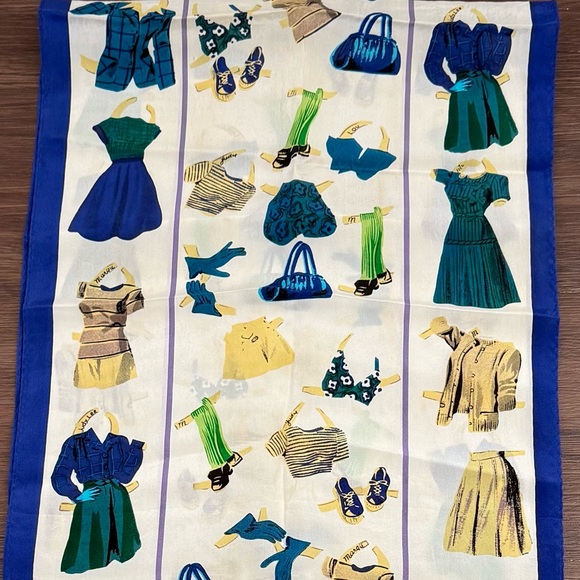 Adrienne Vittadini Vintage 100% Silk Fashion Girly Theme Blue Scarf Wrap Necktie - Picture 5 of 8